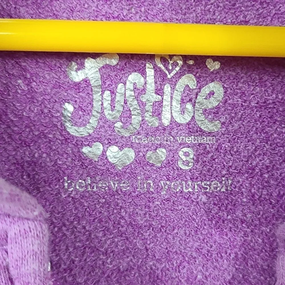 Justice Girls Purple Glitter Softball Sleeveless Zip Hoodie Vest Size 8 Sporty